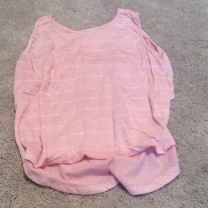 Different lengths cute pink and white striped tank